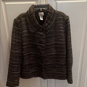 Chico's Women's Career Brown Tweed Acrylic Blend Blazer Jacket Size 1